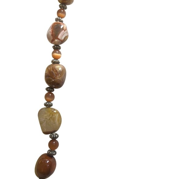 Chunky Bracelet Faceted Carnelian Agate  Silver Tone Beaded Toggle Clasp Earthy - Picture 3 of 4